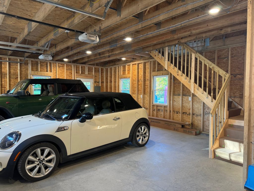 A picture of the inside of a 2 car garage built by Good Garages and Exteriors in Cincinnati Ohio